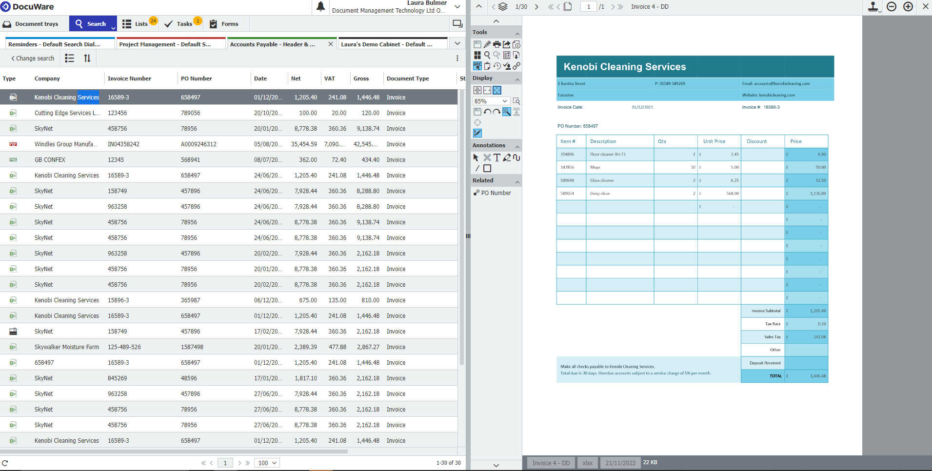 Full Text Search Invoice Date