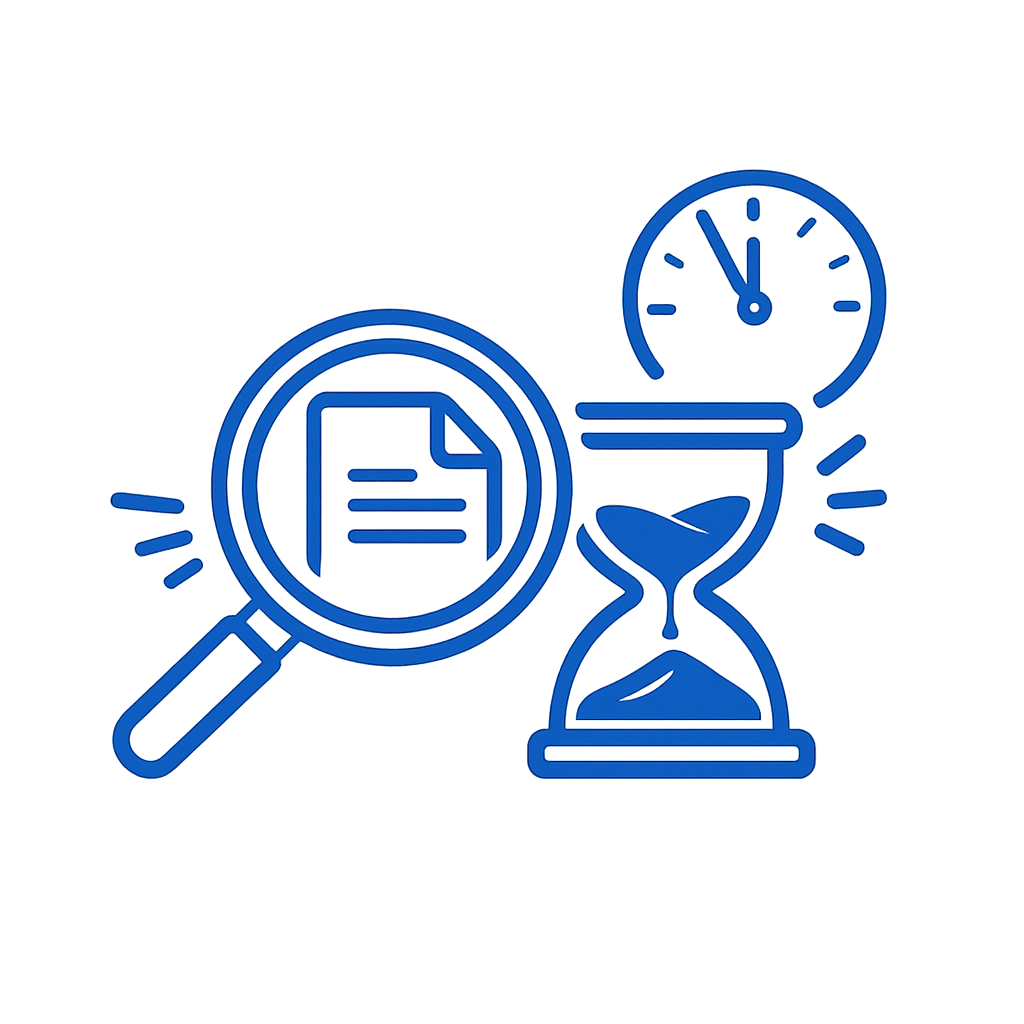 i need a simple line icon in blue the same blue as in the brand kit that symbolises Time lost searching for the right file-1
